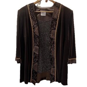 VTG R&M Women's L‎ Top & Jacket Velvet Chocolate Brown Glittery Glam Sparkle USA